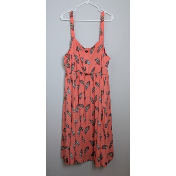 Torrid Midi Dress Coral Linen-Look Pinafore Feather Prairie Beach SZ 3X NWT - Picture 1 of 16
